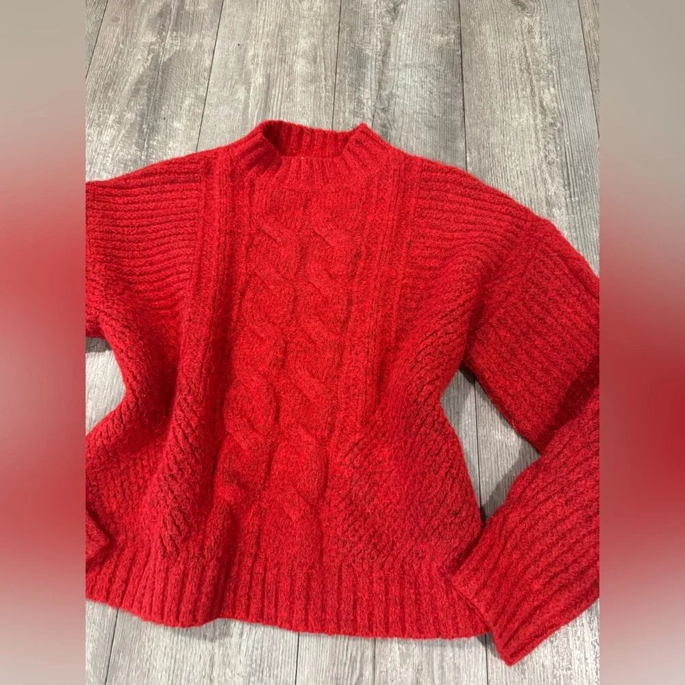Treasure & Bond Vibrant Red Cable Knit Sweater